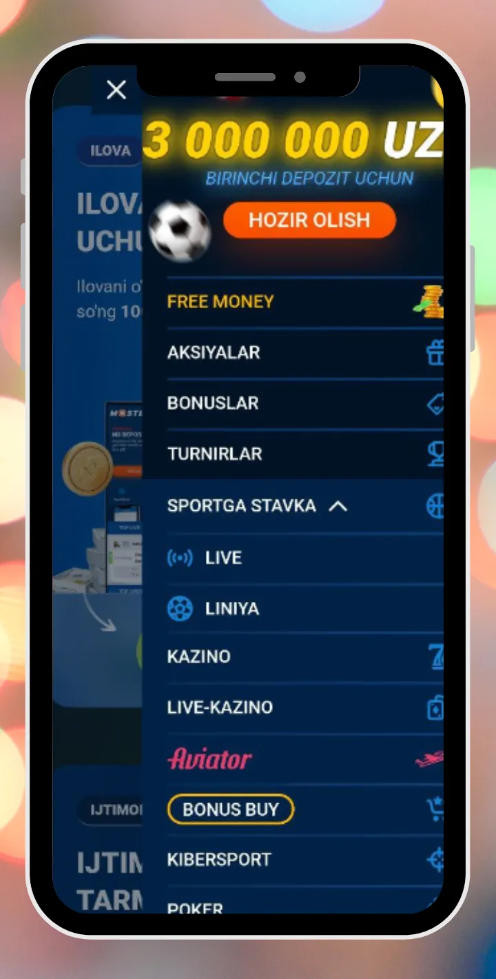 Mostbet menu